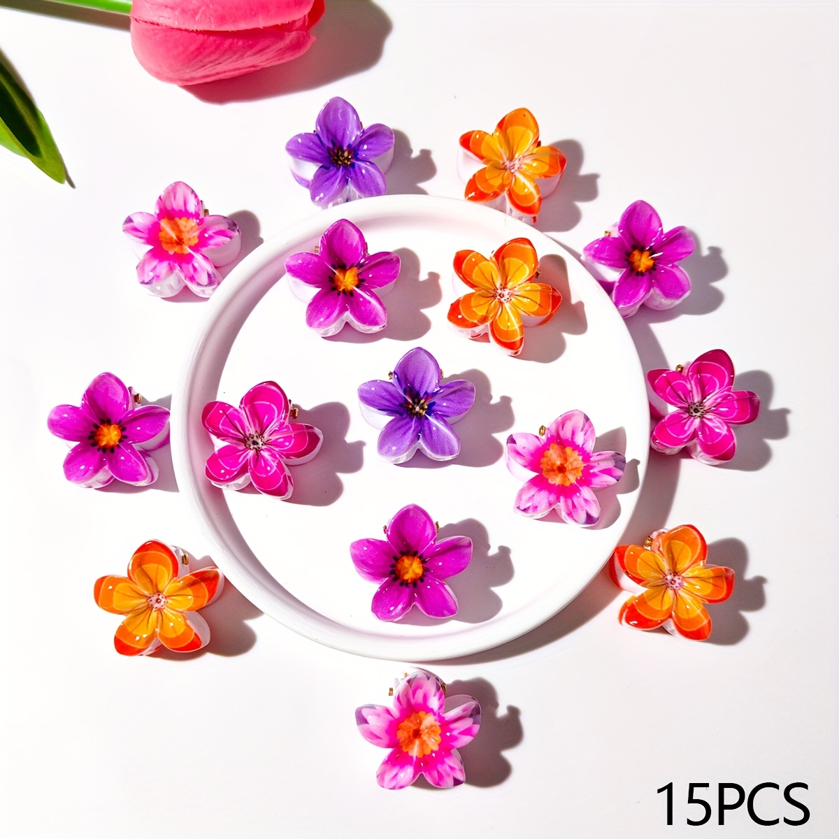 E-shop 15/30 Stück Blumen Haarspangen Damen Sommer Bohemian Stil Bedruckte Frangipani Kleine Haarspange Kopfbedeckung Einfache Haarverzierungen