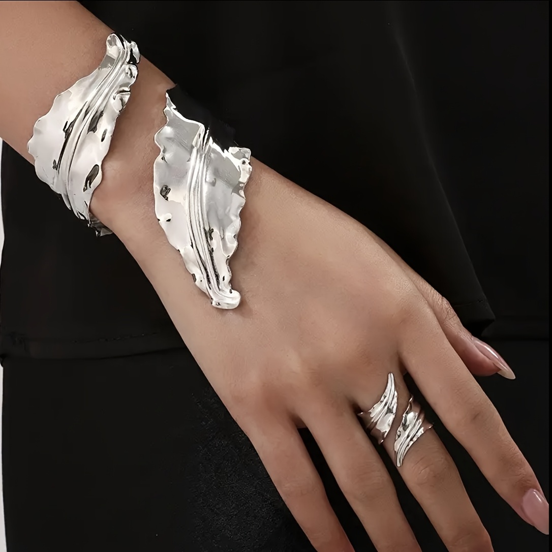 TEMU Conjunto de anillo y pulsera con hoja abatible de de aleación bohemio, 2 piezas, adecuado para el uso diario de las mujeres