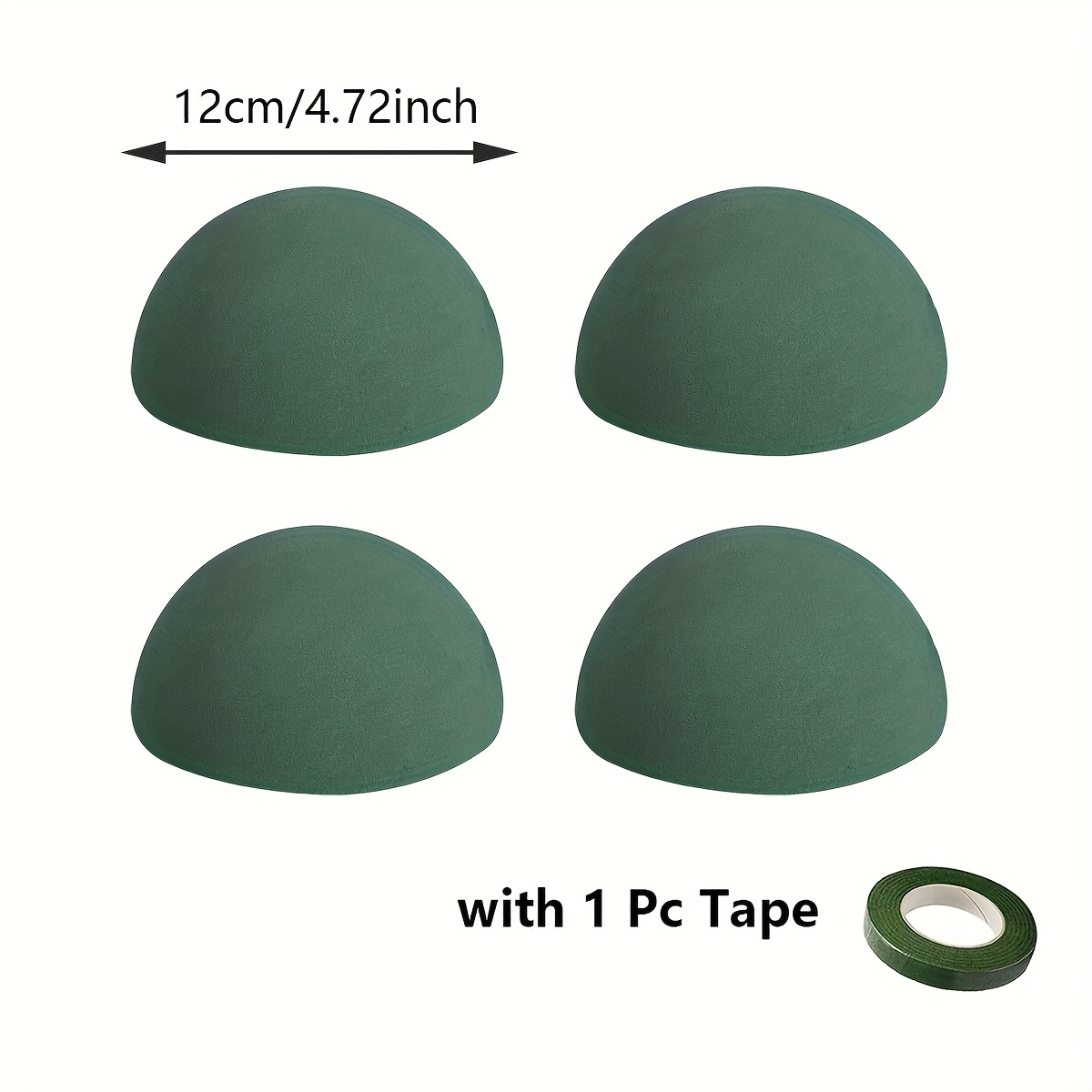 TEMU 4 Packs Demi- en Mousse Florale Verte avec Ruban Adhésif, Ronds en Mousse pour Artisanat, Décorations de Mariage, Jardin, Plantes Artificielles