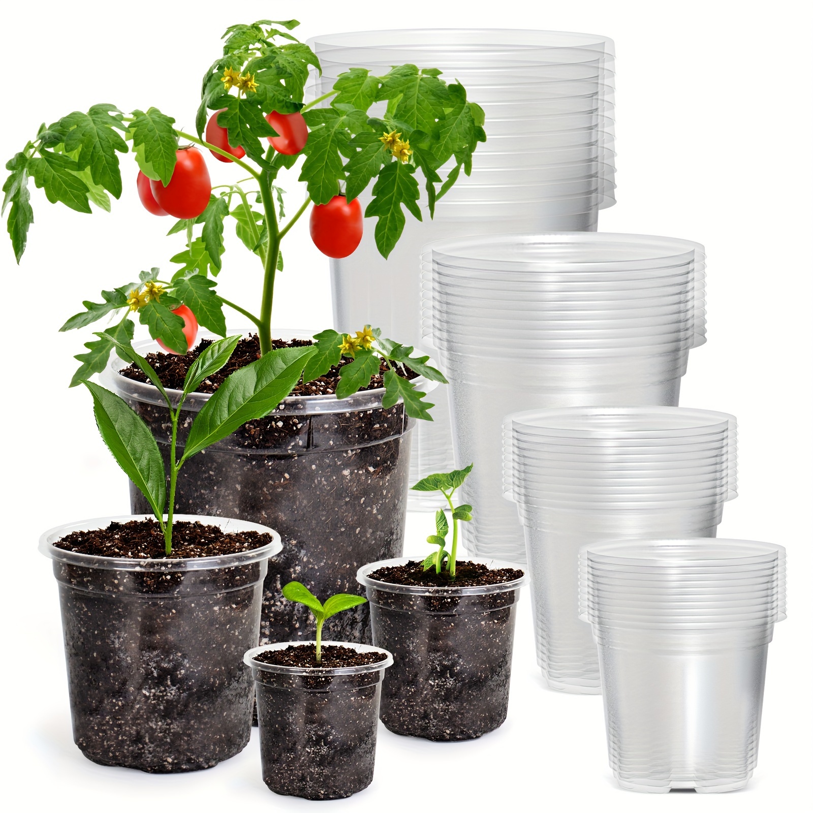 

36-piece Durable Clear Nursery Pots With Drainage Holes - Versatile 6.7"/5"/4"/3.5" Sizes, Perfect For Seedlings & Small Plants, Indoor/outdoor Use