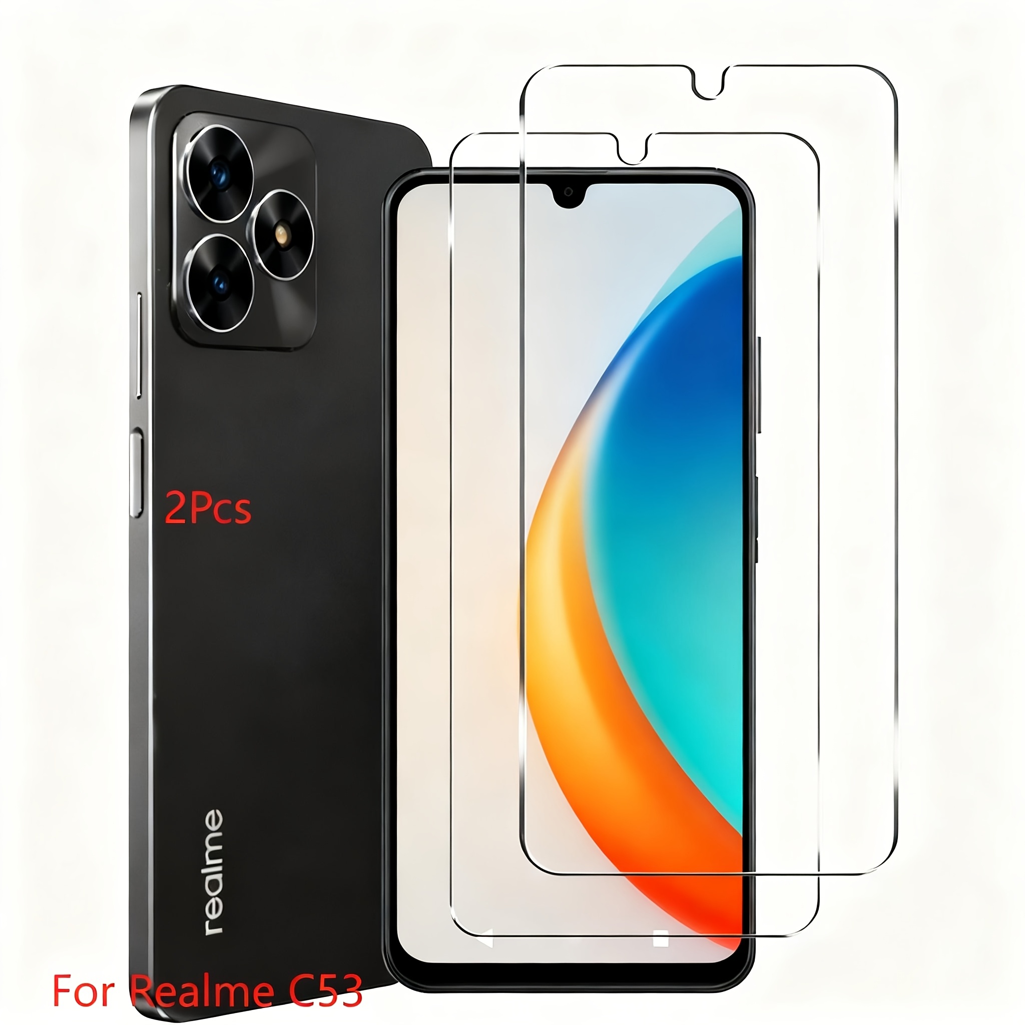 TEMU Набір із 2 захисних скла з U-подібним пазом для Realme, загартоване скло 9H HD, підходить для Realme C53