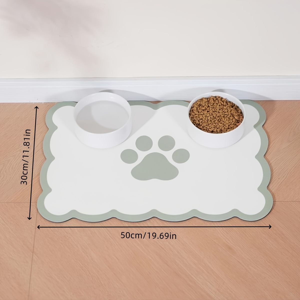 TEMU Non-slip Quick-dry Geometric Fishbone Paw Print Dog Feeding Mat - Durable Polyester Pet Food And Water Bowl Pad For Small To Medium Dogs,