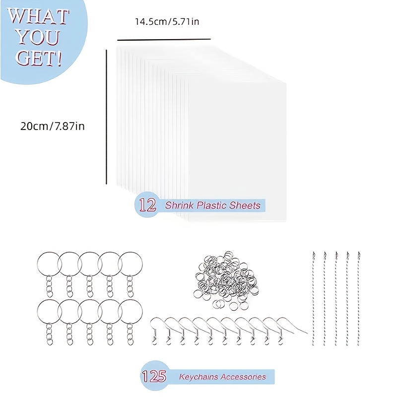 Gdgdsy 137pcs Shrink Plastic Sheet Kit 12pcs Shrinky Art Paper With 125pcs Keychains Accessories For Creative Craft