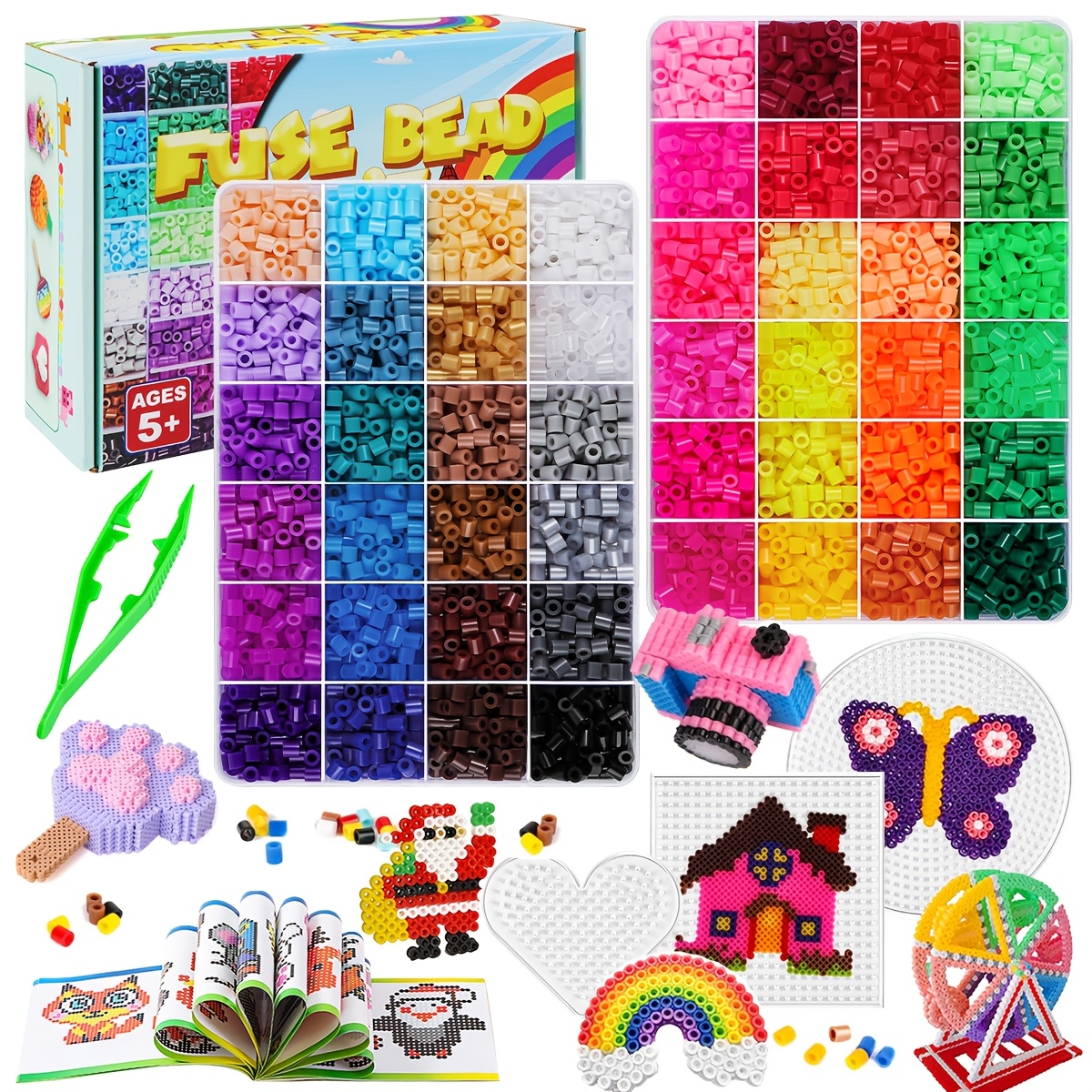 TEMU 9600pcs 5mm Beads Kit, 6 Patterns Colored Pegboard And