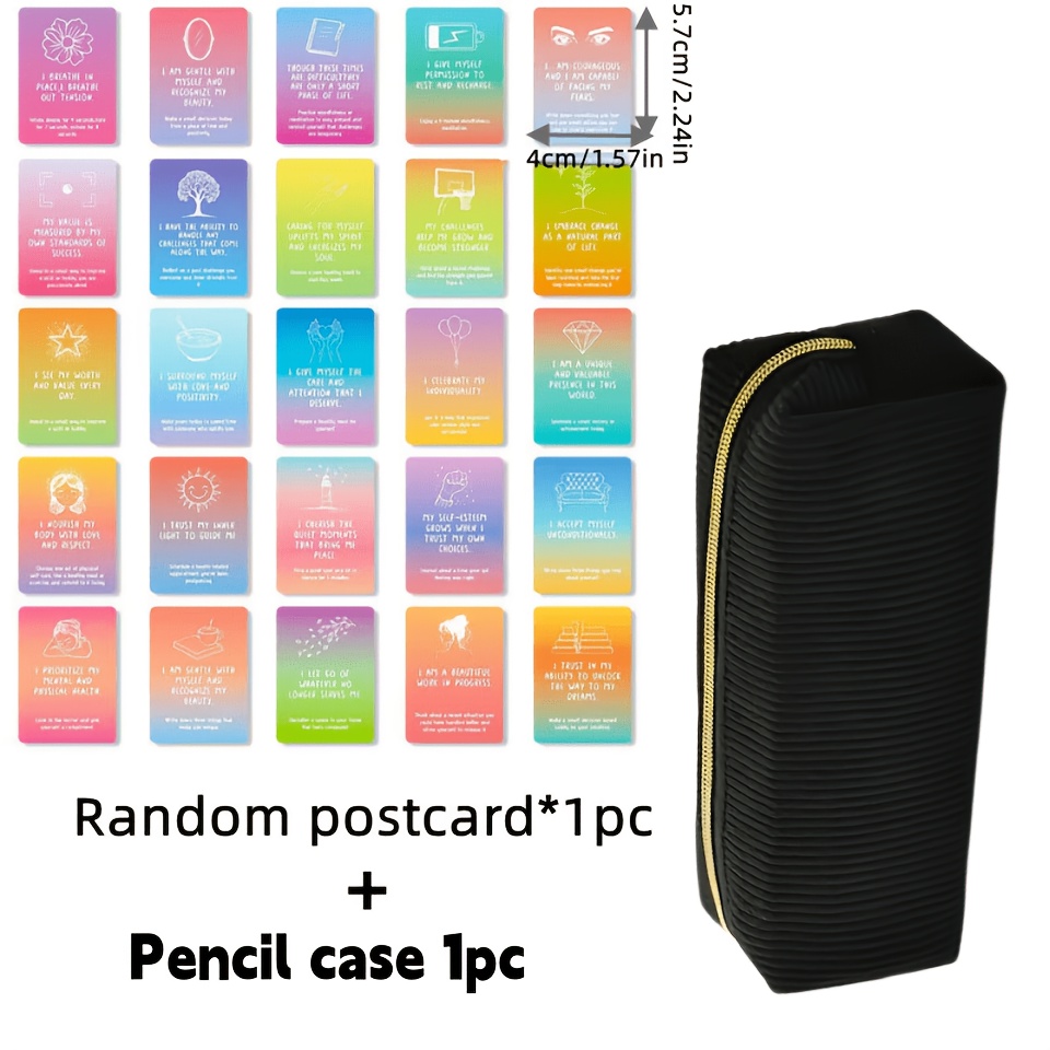 TEMU 1 estuche de duradero y 1 postal de estilo aleatorio. neceser de poliéster con cremallera se puede usar para guardar papelería, como o para