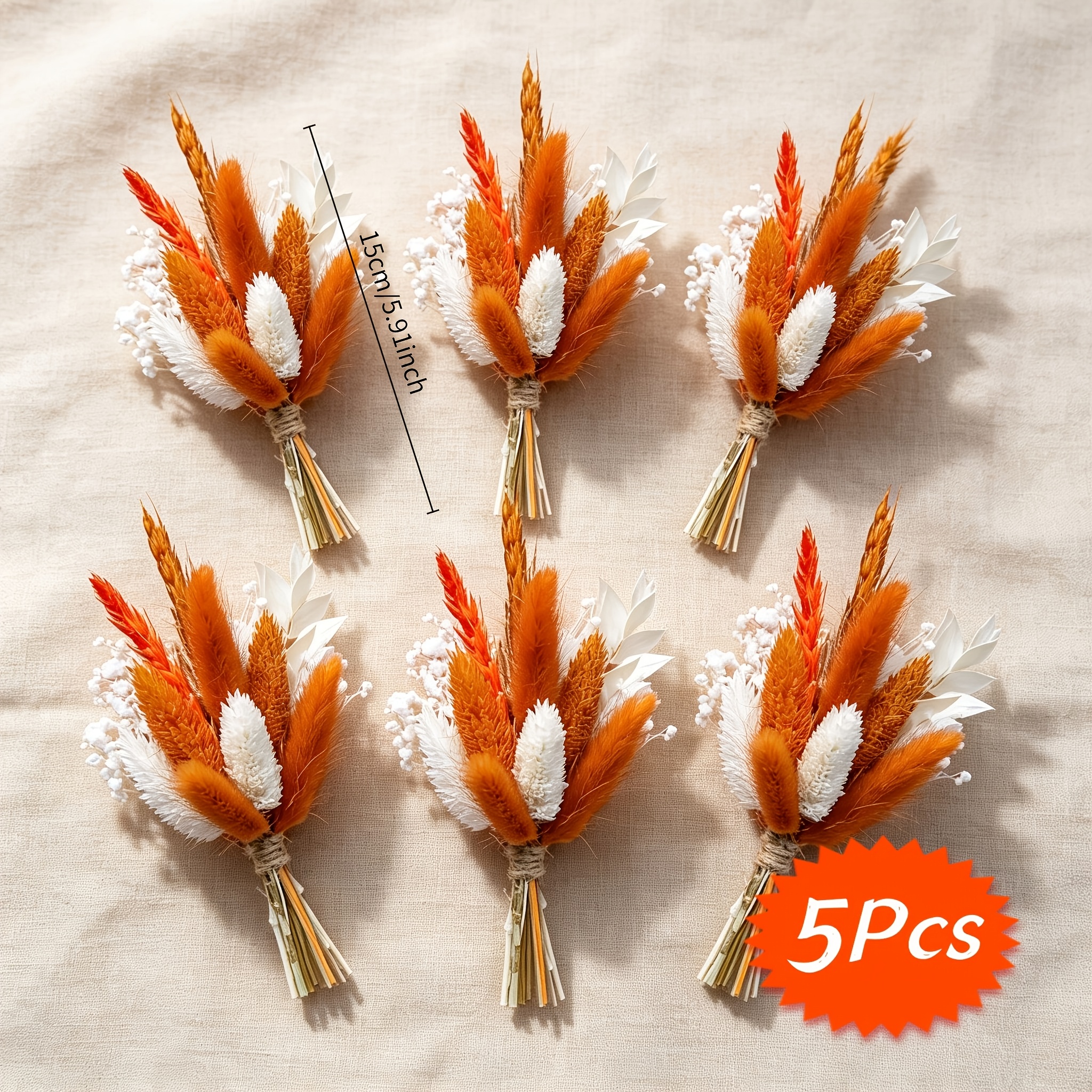 Image of 5pcs Mini Autumn Dried Flower , Handmade Dried , Suitable For Boutonniere Crafting, Gift Wrapping Accents, Journal & Card, Table Decor, Halloween And Holiday Styling