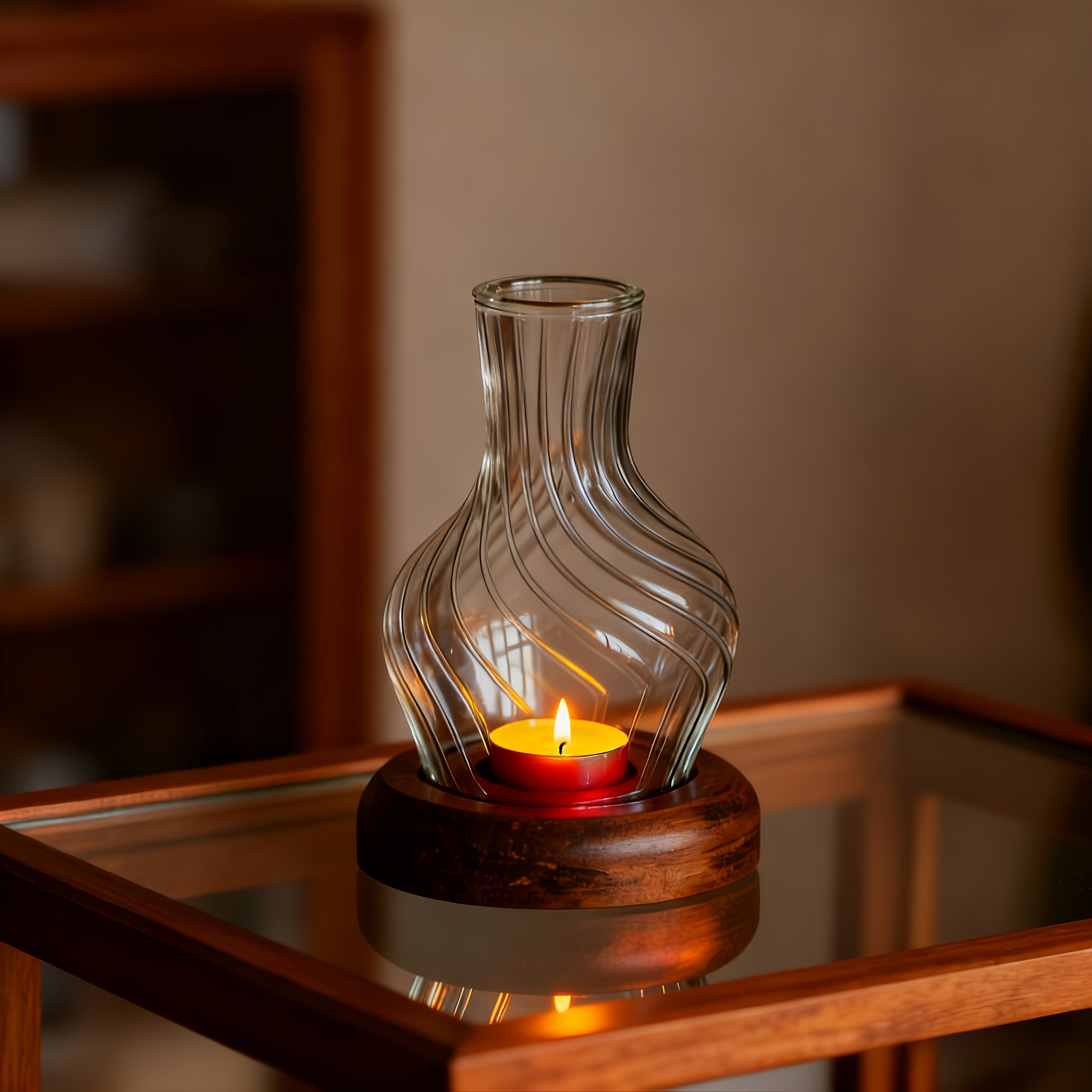 Image of 1pc Vintage Glass Candle Holder, Elegant Windproof Design For Tea Lights, Decor Perfect For Christmas Thanksgiving Table Centerpiece