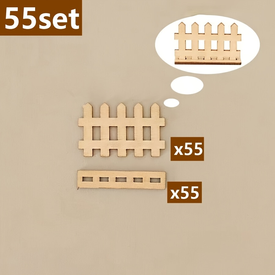 TEMU Ensemble de 55 pièces d'ornements de clôture en bois, décoration à peindre soi- pour décoration de maison, décoration de jardin, mini décoration