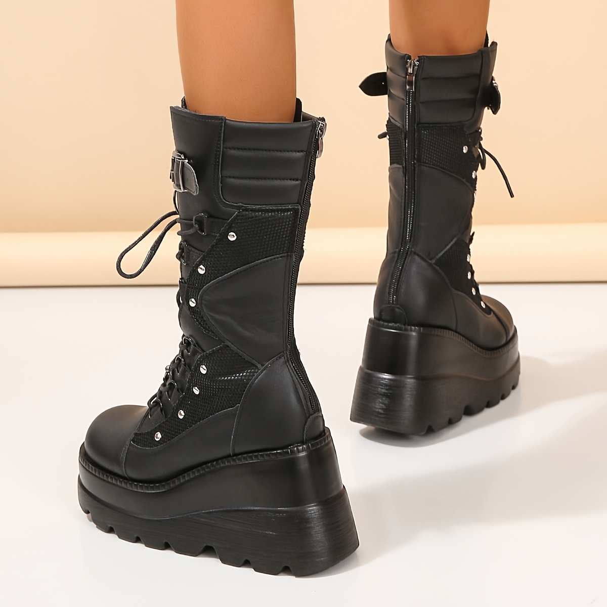 women' color stylish boots crisscross lace platform - Temu
