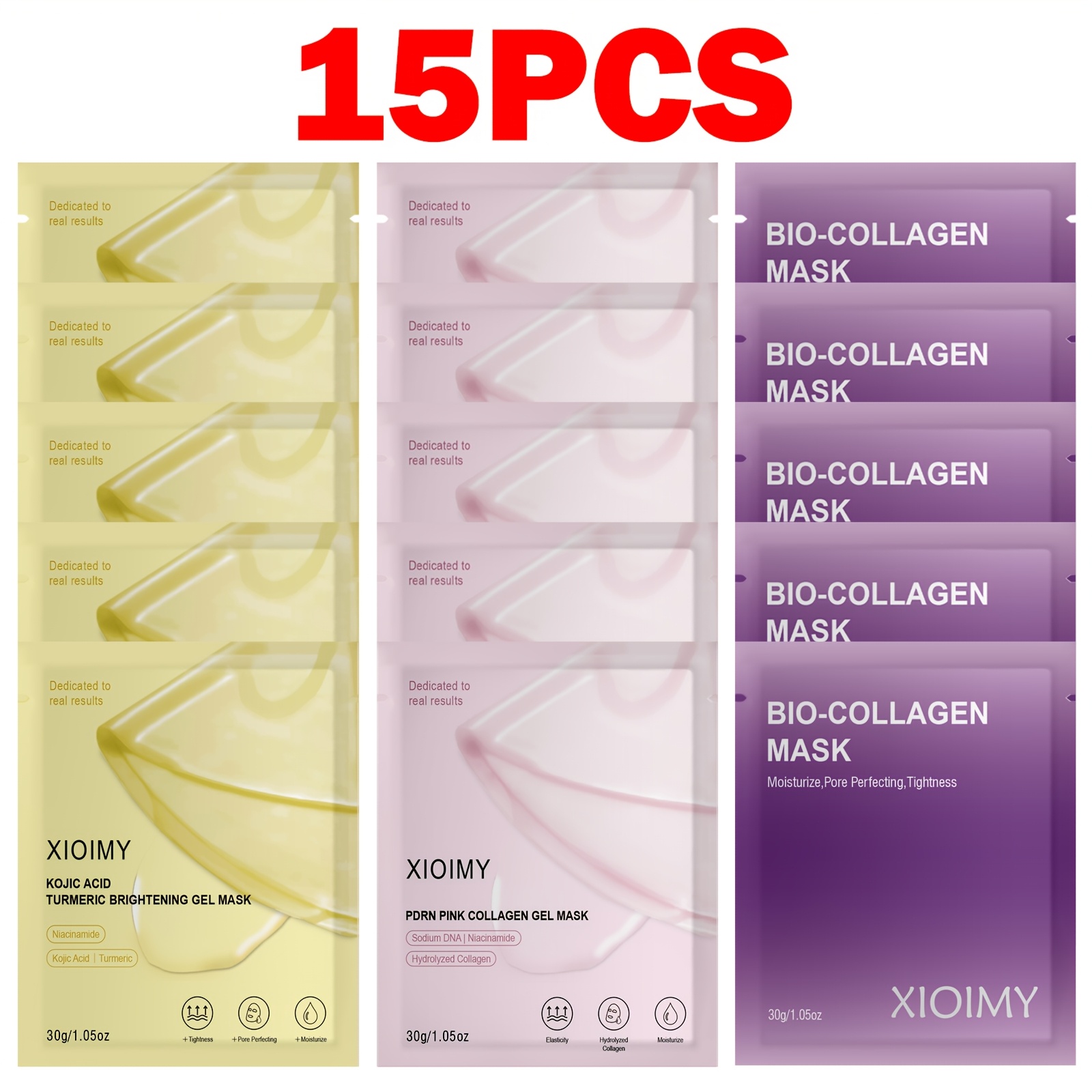 Image of 15pcs Collagen, Turmeric Kojic Acid, Salmon Dna Facial Mask Combination Set Can Moisturize The Skin, Make More , Delicate And Bright, Bid Farewell To Dry And Skin, Facial Skincare, Suitable For Types