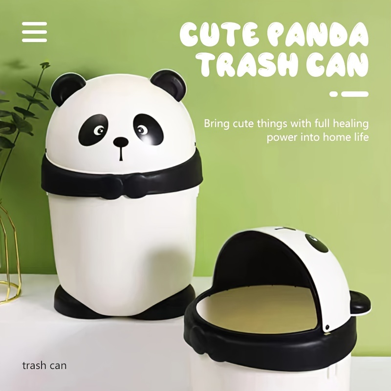 

1pc Adorable Panda Trash Can With Lid, Plastic Waste Bin, Odor-resistant Cartoon Design For Home, Dorm, Bathroom, Office Use, Playful & Functional Home Accessory