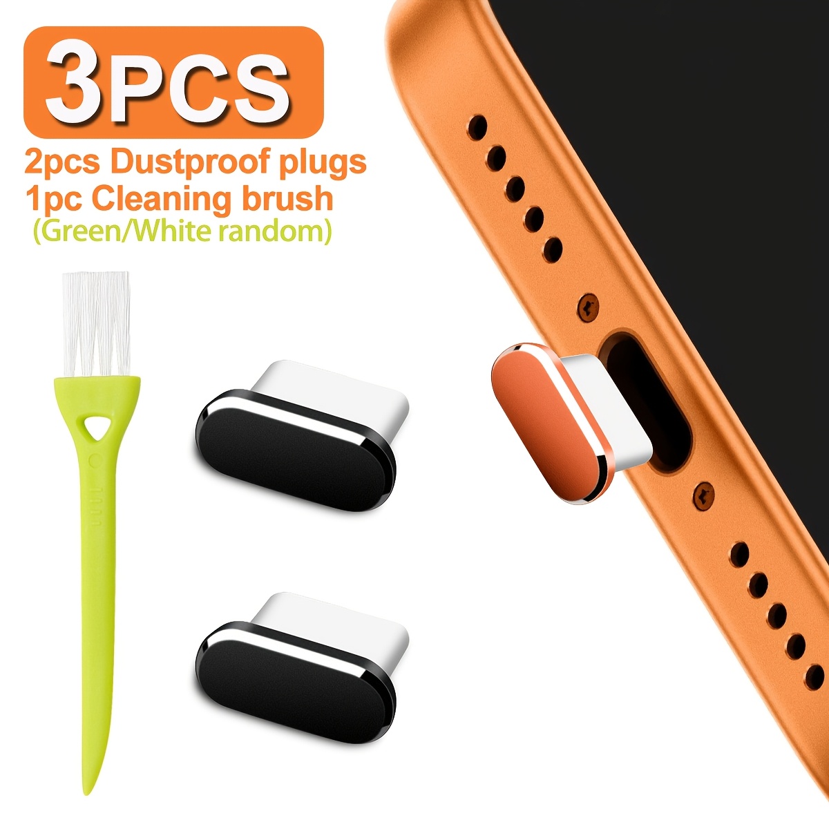 TEMU 2pcs Type-c Dust Plugs With 1pc Cleaning Brush | Metal Type C/lightning Charging Port Cover, Anti Dust Usb-c Plug Cover Charging Port Caps For