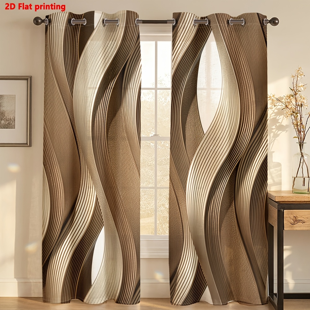 Image of 2d Flat, 2d Flat 2pcs Curtains, Abstract Wave Pattern, Digital Printing, , Living Room, Bedroom, Home Decoration, Privacy Protection, 2d Flat