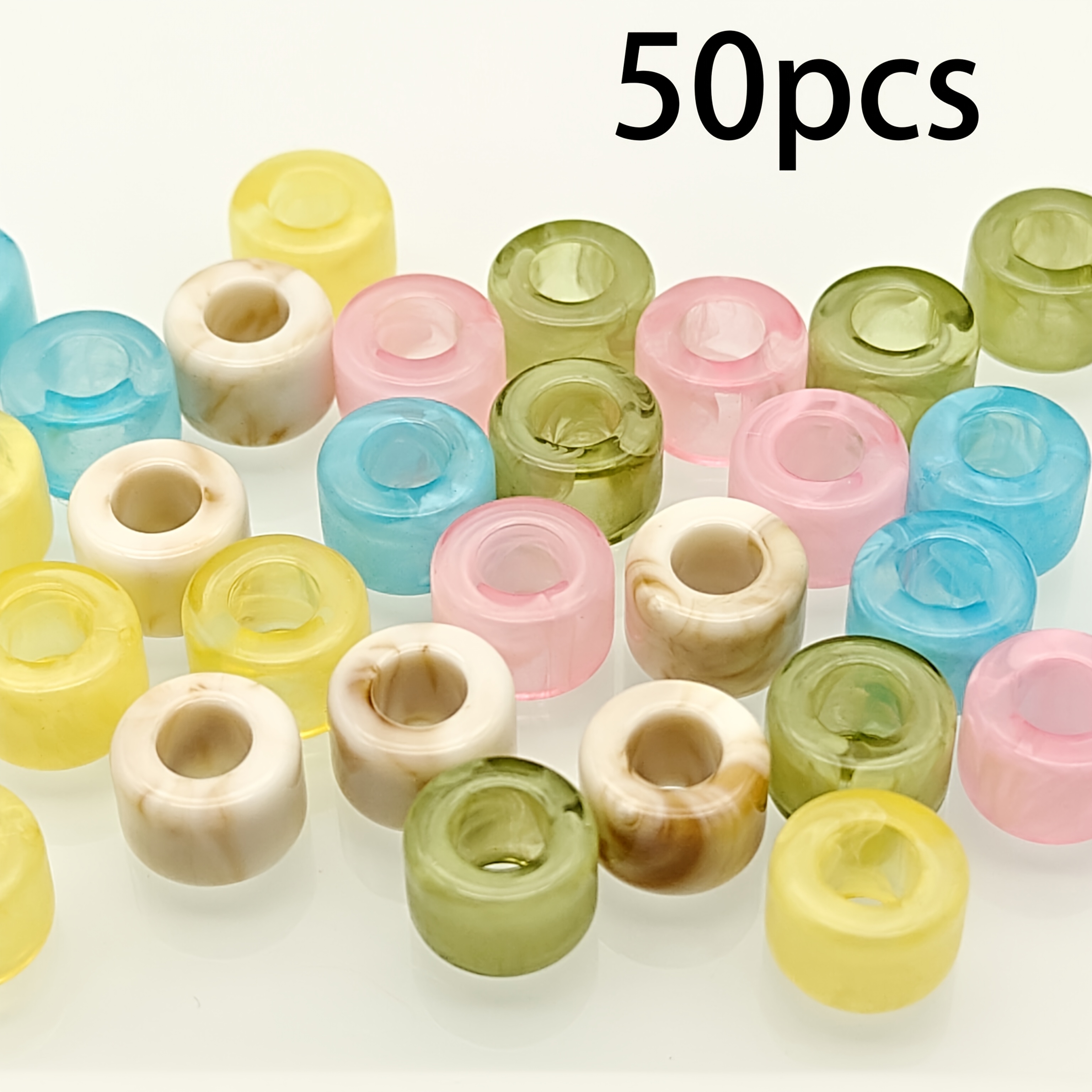 TEMU 50pcs 10mm Large Hole Tube Beads, Diy Craft Materials, Apparel Decorative Accessories, Handmade Beading Supplies, Diy Beadwork, Jewelry Making