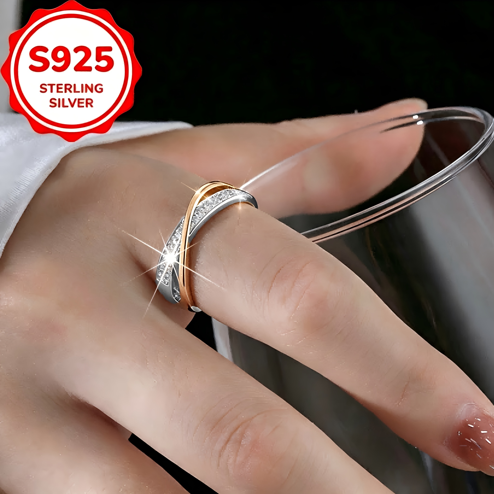 Women's S925 Silver X-Shaped Cross-Set Ring