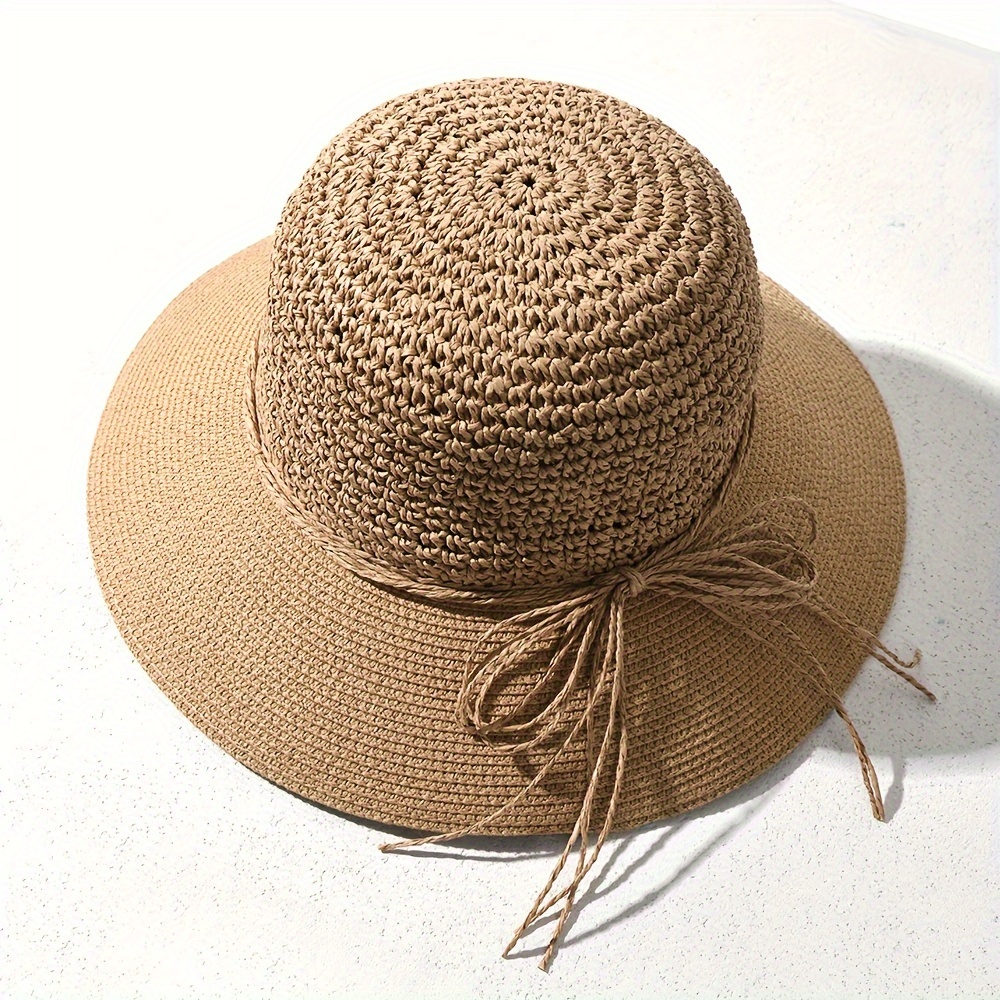 1pc Sun Hats For Men Women, Wide Brim Handmade Straw Beach Hat, Brearhable And Foldable Packable For Travel