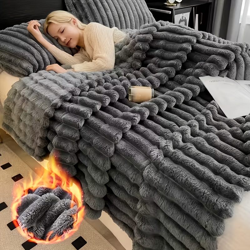 TEMU Thickened Blanket Soft And Comfortable Imitation Rabbit Hair Reversible Blanket Thermal Fleece Blanket Nap Blanket Air Conditioning Blanket Office Outdoor Camping Gift Blanket For All