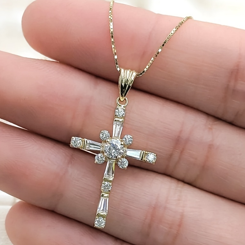 Light Luxury Zircon Cross Pendant Necklace Charm Elegant - Temu