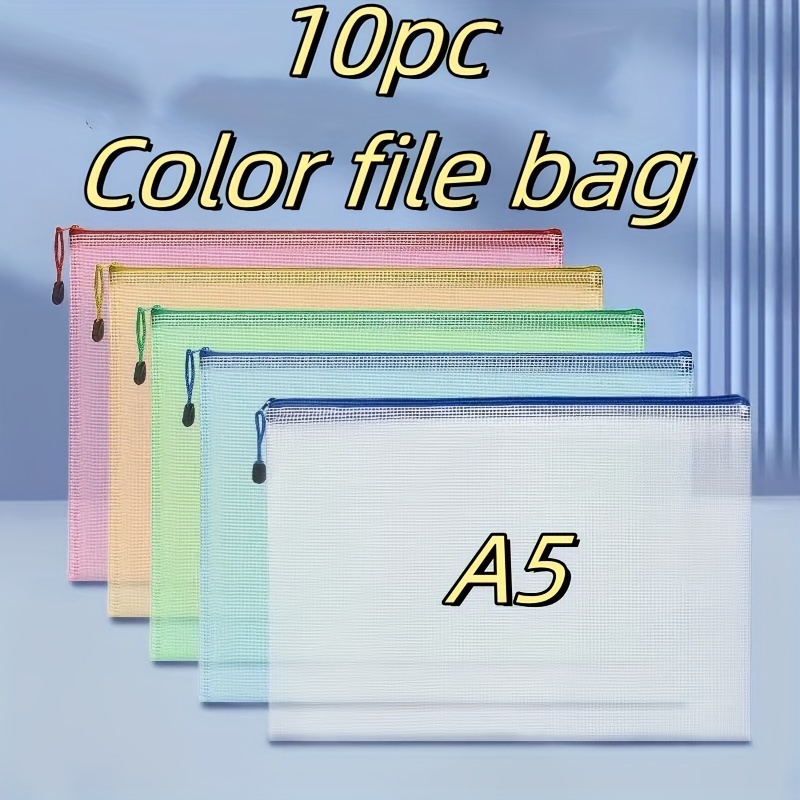 

10pcs A5 Zippered , Pvc File Folders In 5 Assorted - Office Supplies