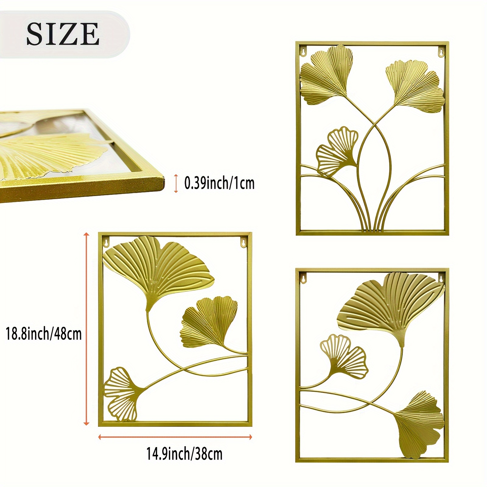 3pcs golden metal wall arts golden leaf wall hanging decor with frame interior decoration housewarming gift gold home decor accents for bedroom living room details 3