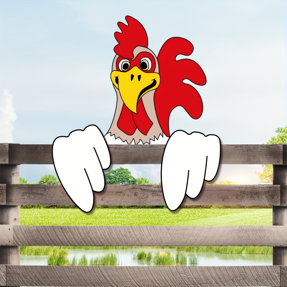 

1pc Chicken Theme Decorative Fence Peeking Decoration 0.2in Thickened Pvc Board Fence Peeker Farm Animal Yard Barn Garden Art Rustic Outdoor Decoration