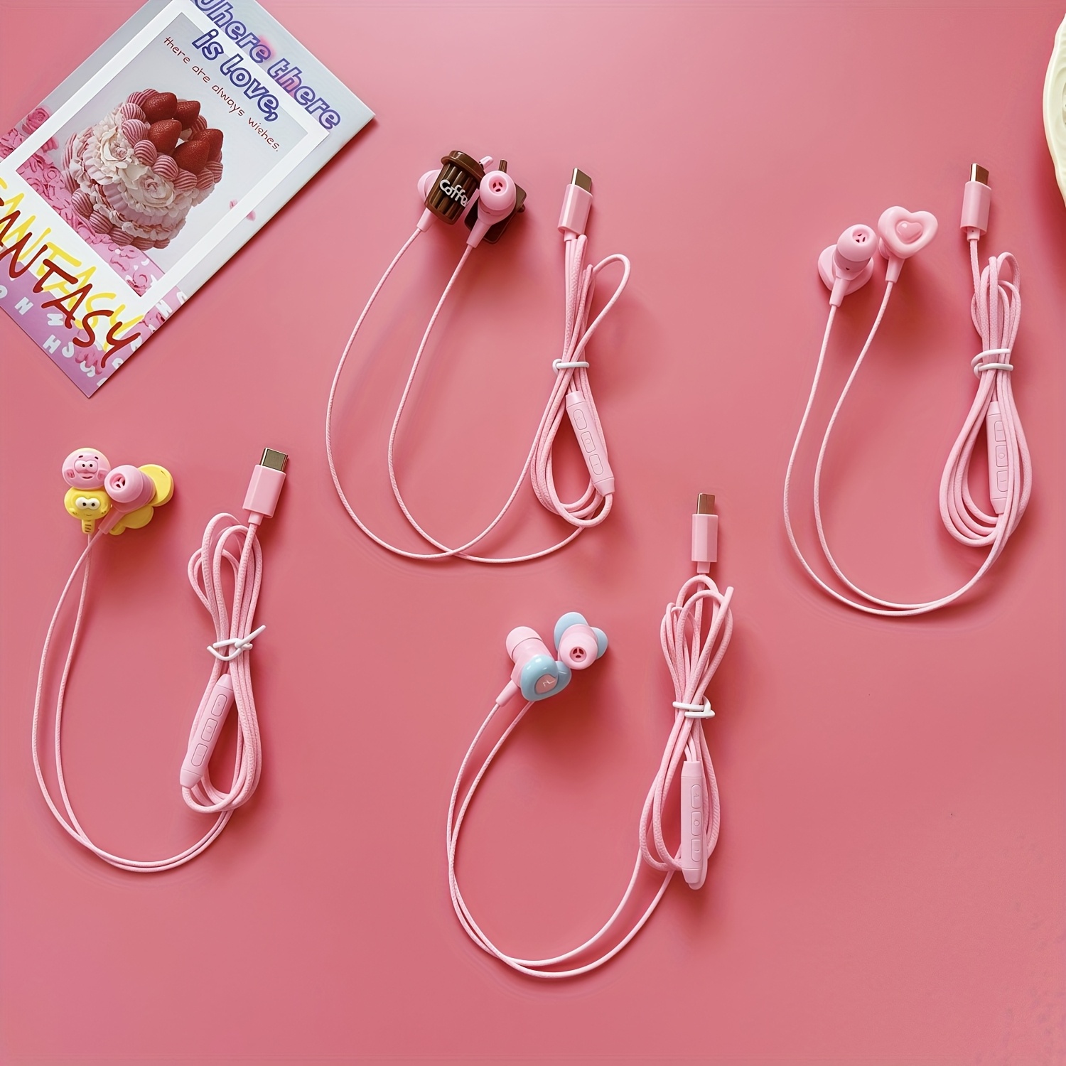 TYPE-C * Bedrade Oortjes met Schattige Cartoon Accessoires, Uitgerust met  een Ingebouwde Microfoon en Volumeregeling, Directe Plug-In  Functionaliteit, High-Definition * en Muziekweergave. Deze * ..., image size:1500x1500