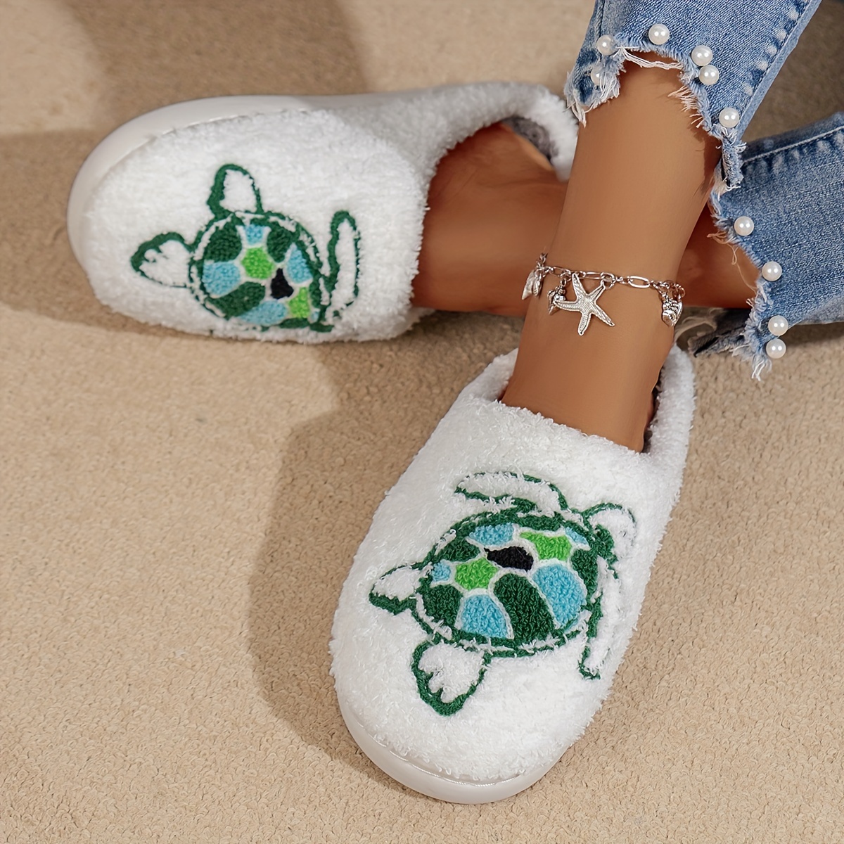 Women's Sea Turtle Print Indoor Slippers Soft Plush Lined Lightweight  Comfortable House Shoes with Non-Slip TPR Sole, Cute Animal Design for  Bedroom