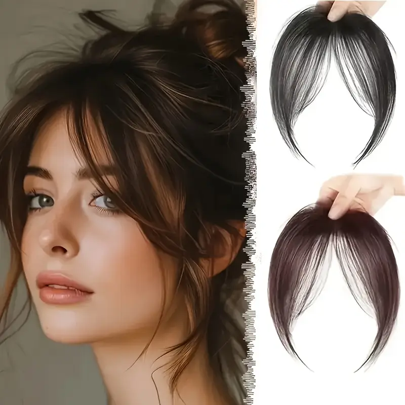 1pc womens elegant natural black deep brown clip in bangs loose curly high temperature synthetic hairpiece side fringe for parties daily party hair accessory side bangs piece natural look hairpiece details 7