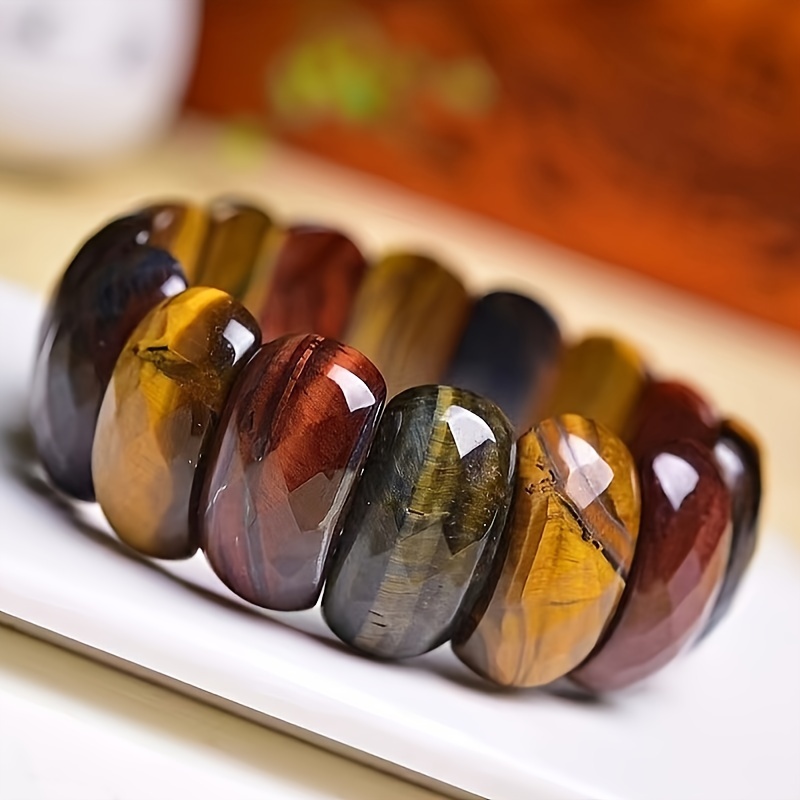 

Handcrafted Tiger Eye Bead Bracelet For Men - Natural Stone Band, Fashionable Casual Jewelry Gift