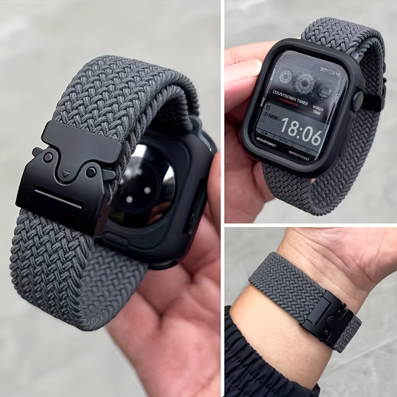 E-shop Geflochtenes Solo Loop Armband mit Fallschirmschnalle, dehnbares elastisches Nylon- für Series 10/9/8/7/6/5/4/3/SE/Ultra & 49mm-42mm, -Style