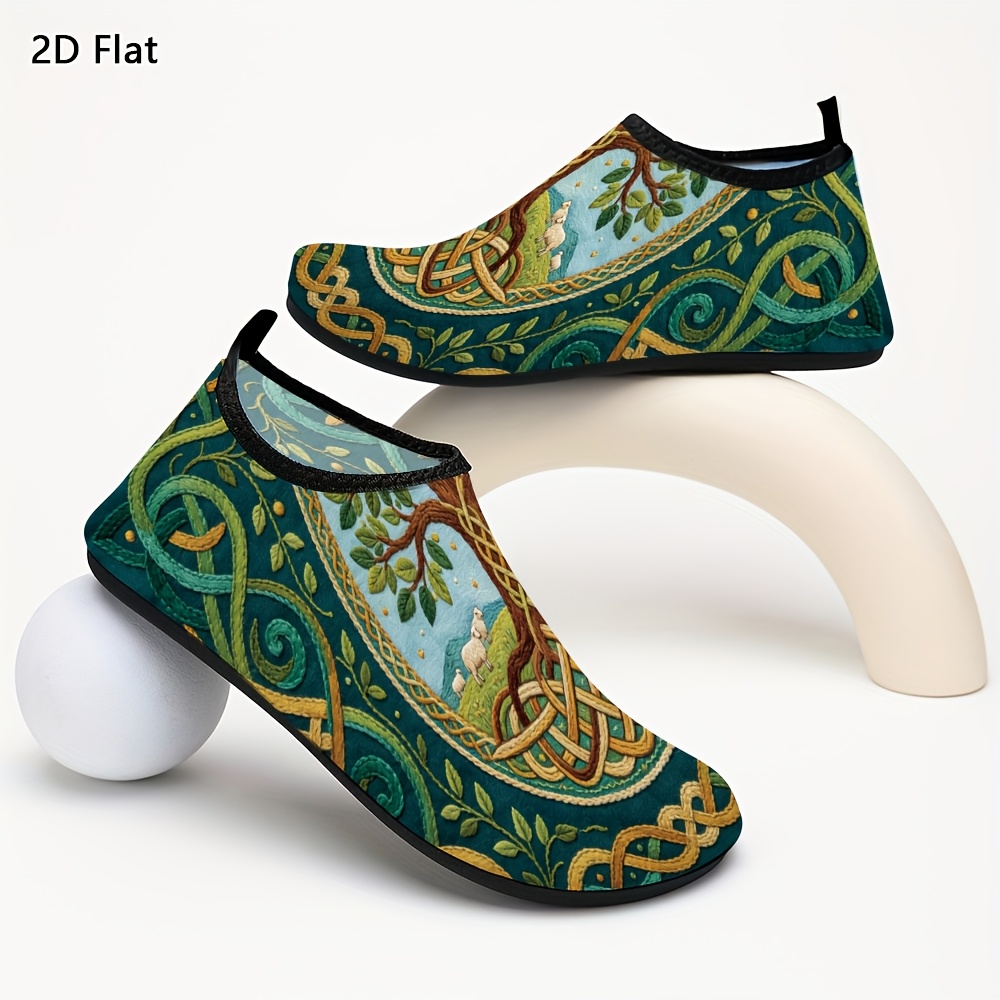 TEMU 2d Printed Design Not Embroidery Vintage Celtic Knot Tree Of Barefoot Water Shoes For Men And Women Beach Swimming Surfing River Wading Outdoor