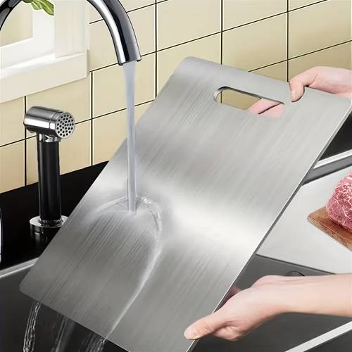 Heavy-Duty Stainless Cutting Board with Non-Slip Surface & Rounded Edges - Dishwasher Safe, Scratch-Resistant Polished 304 Food-Safe Chopping Board Suitable for Meat, Vegetables, Fruits, Chicken, Beef - Durable Kitchen Cutting Board