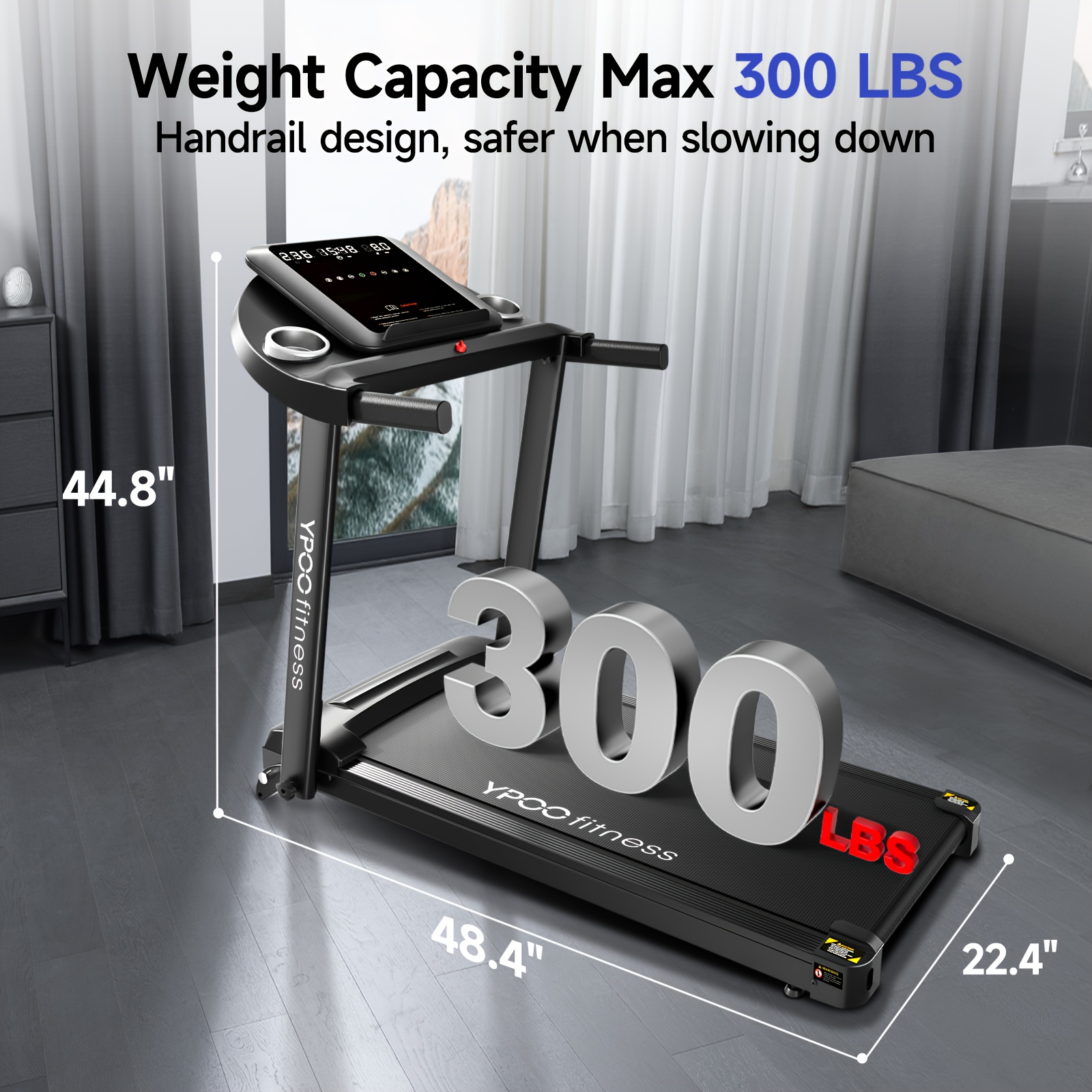 YPOO 8-Minute Treadmill with 8% Incline & Foldable Design - 0-8% Adjustable Height, Low Noise Home Fitness Equipment, 136.08 KG Weight Capacity, Black - Perfect Christmas Gift for Family Members, Treadmills for Exercise, Sleek Exercise Equipment, Sturdy Construction