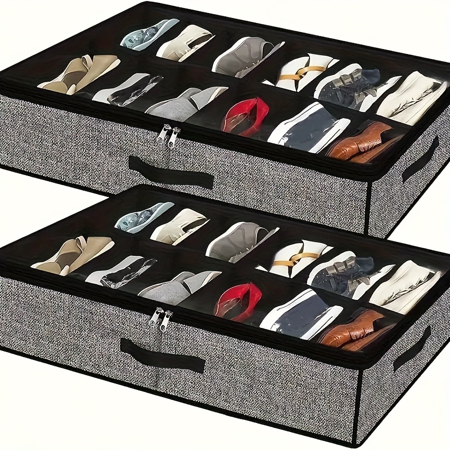 

1pc Bed Shoe Storage Box, Dustproof Lid, Shoe Organizer, Polyester , Types Of , -saving Closet Organization