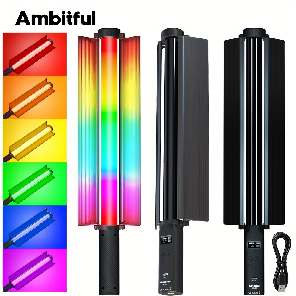   portable handheld led video light wand rsl-01, 2500k-9000k   rgb, 360° adjustable, built-in battery, usb rechargeable, ideal for vlogging, live streaming & outdoor photography, vlogging accessory,  , durable construction 0