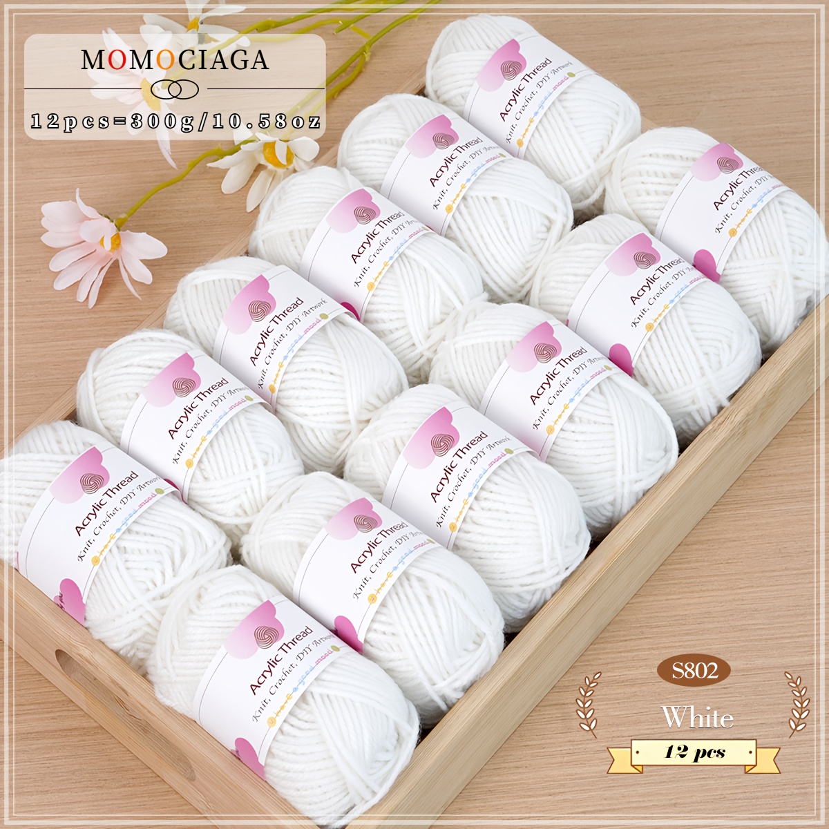 TEMU 12 ovillos de hilo acrílico tejido a - Total 300G/10.58Oz, y esponjoso para tejer y hacer crochet, ideal para prendas artesanales como bufandas,