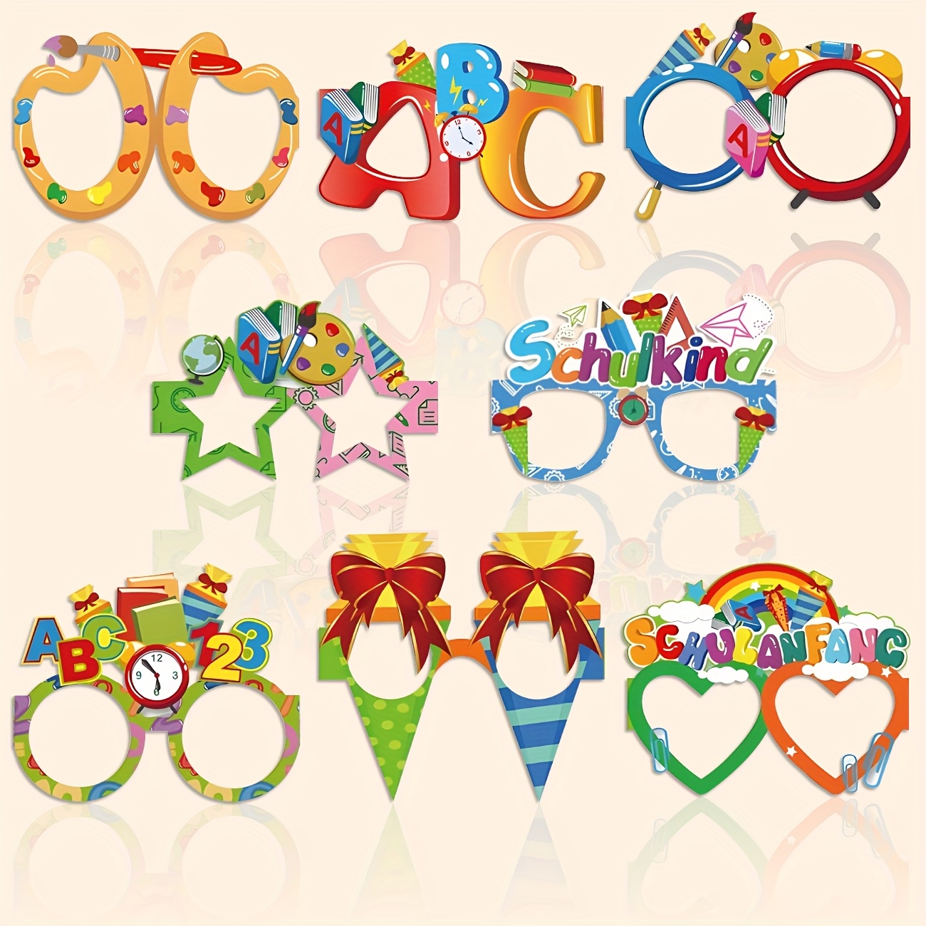 Gleemix Einschulung Brillen 8 Stück - Fotobox Requisiten Für Schulanfang Party