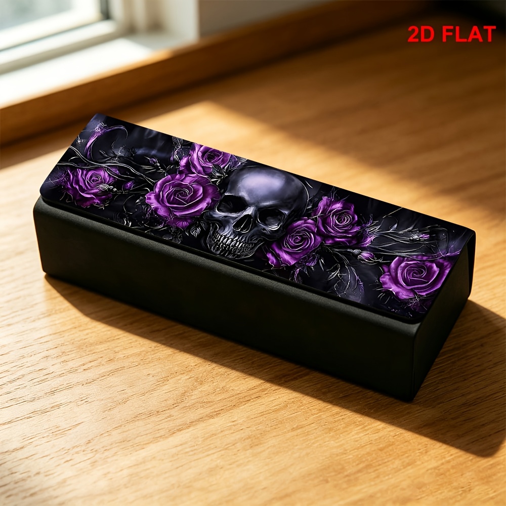 TEMU 2d Flat - Dark Gothic Purple Rose And Skull Art! Protect Your Or Reading Glasses With This 2d Flat Printing Glasses Case. Ideal Companion And