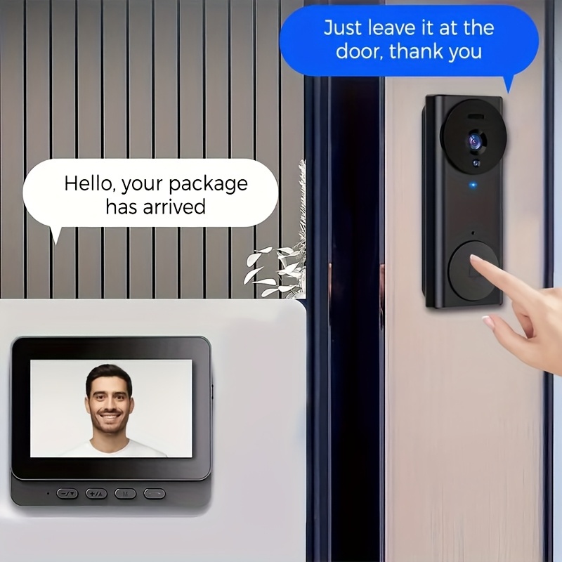 1pc Sleek Black Doorbell Camera with 10.92cm IPS Display - 480P HD Indoor Security Cam, Night Vision, 2-Way Video, Long-Lasting Rechargeable Battery, Easy Installation, Supports Multiple Devices (No WiFi, Card Not Included)