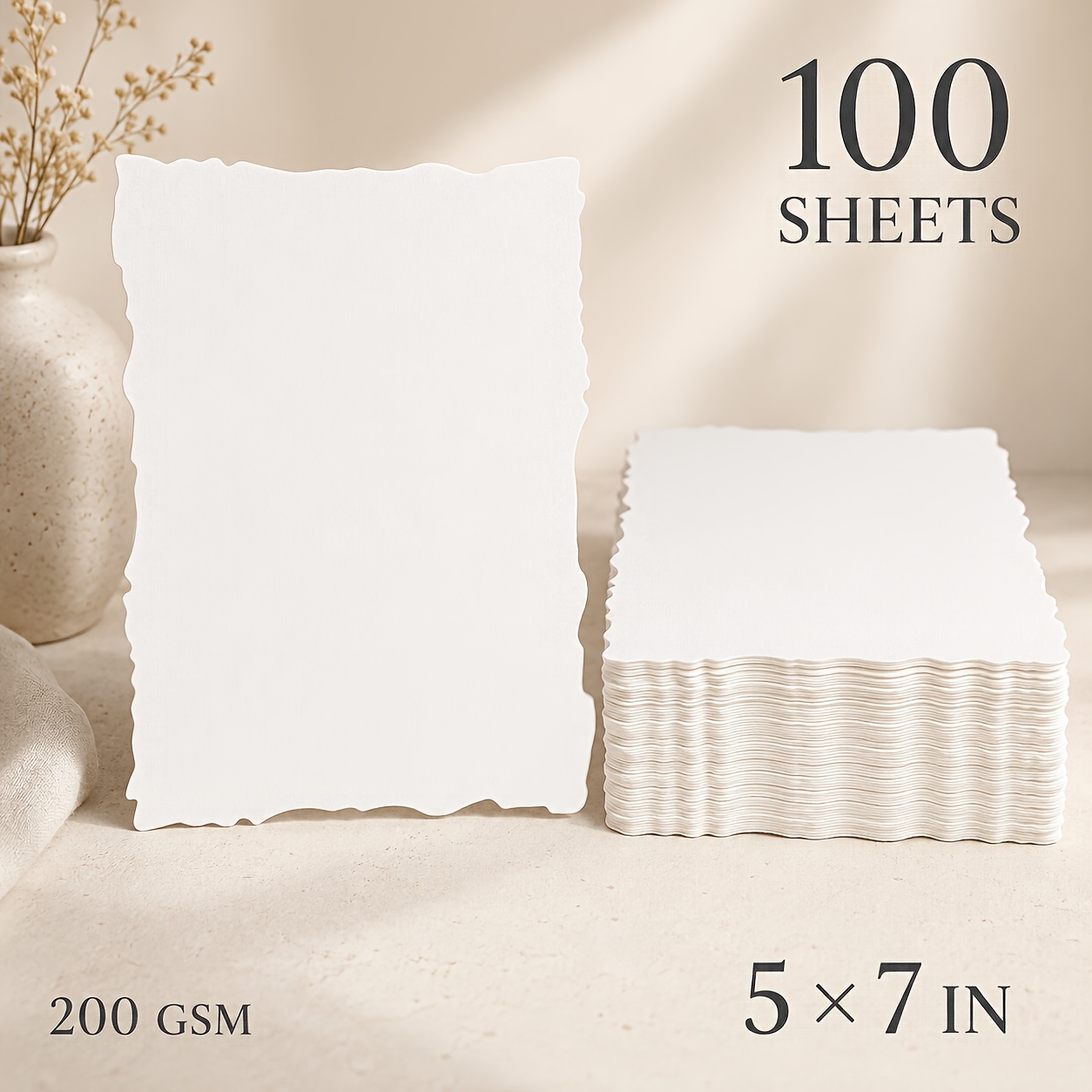 TEMU White Decorative Edge Cardstock, 5 X 7 Inch 200 Gsm Lightly Textured Blank For Invitations, Menus, , Scrapbooking & Diy Crafts, 100 Sheets