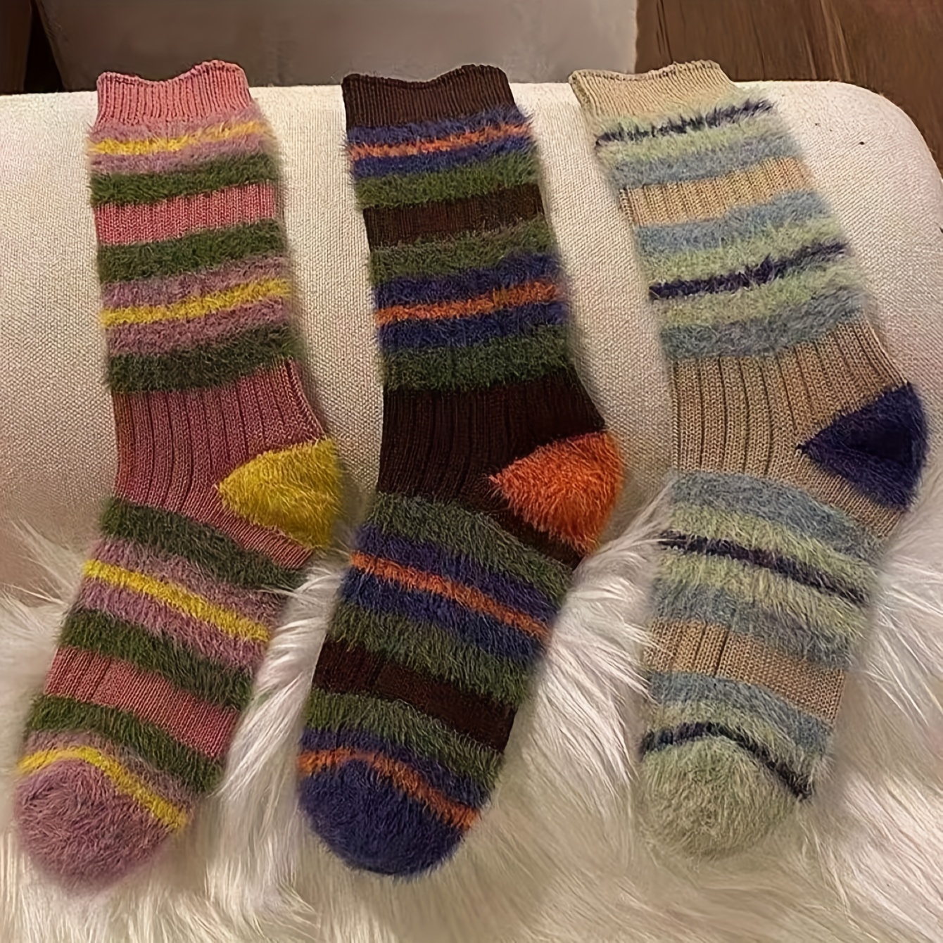 

3 Of Women's Striped Matching Stockings Female Stockings