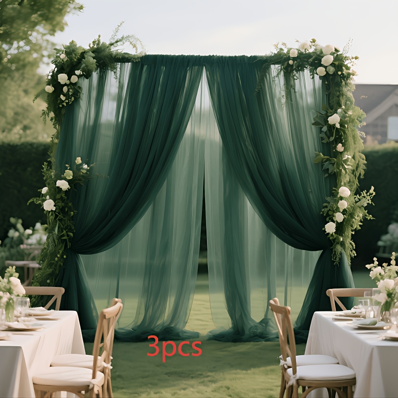 TEMU Lot de 3 panneaux de rideaux voilages vert - Rouleau (299,72x159,86 cm) en tissu filet doux en polyester, convient pour mariages, fêtes, remises