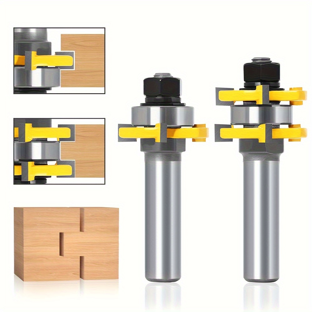 

2pcs Tongue And Groove Router Bits Set, 1/4" X 1/4" - 1/2in Shank/ 1/4in Shank/ 8mm Shank - Woodworking Tool, Milling Cutter