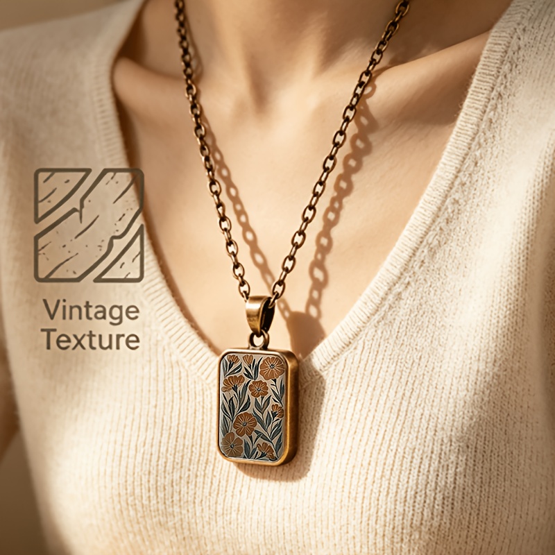 Ancient Blue Square Glass Base Pendant Necklace