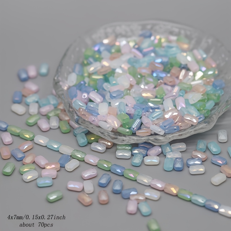 70pcs Mixed-Color 4x7mm Faceted Square Glass Beads