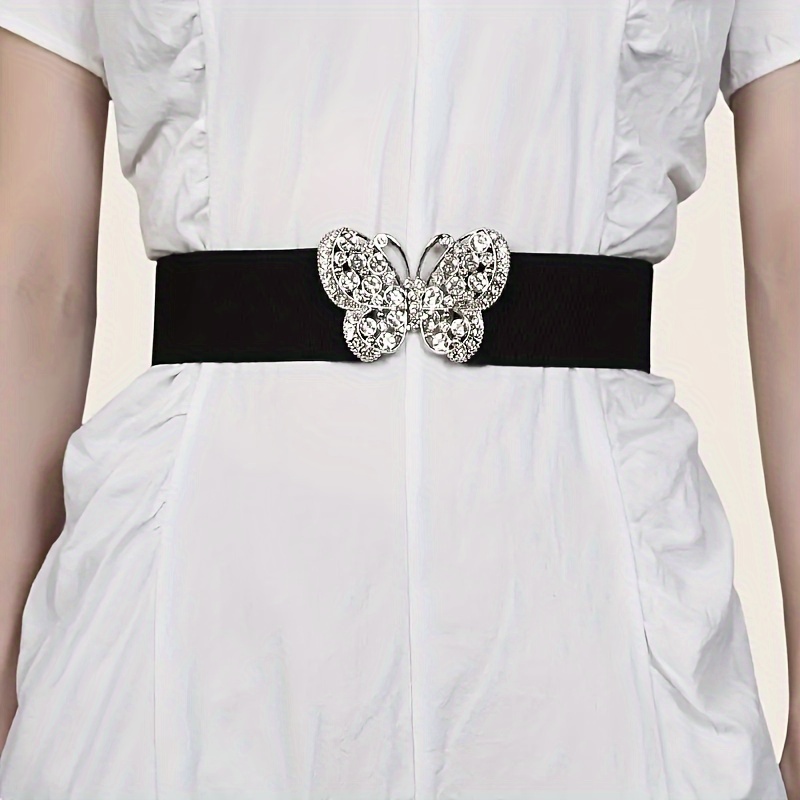 

Elegant Rhinestone Butterfly Belt - Black Waistband With Hook Clasp For Chic , Casual & Daily