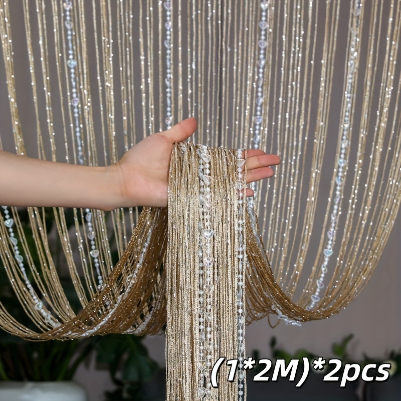 Image of 2pcs Acrylic Tassel Beaded Curtain - 1x2m Room Divider For Wedding Decor & Home Partition | Elegant Shimmering Design