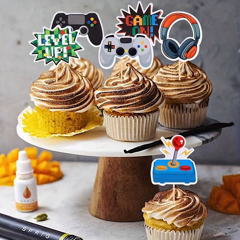 11 Décorations Cupcakes Thème Jeu Vidéo - Toppers Pour Gâteau D'anniversaire Garçon - Baby Shower Ou Fête Gaming