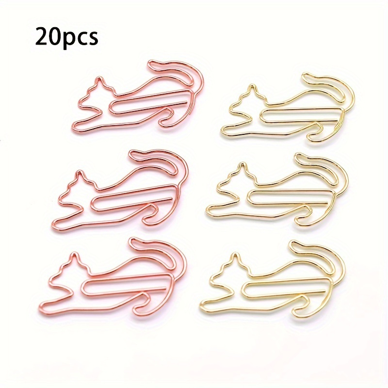 20 Pcs Cat Shaped Paper Clips, Animal Theme Office Supplies Metal Iron Bookmark Clips For Documents, Notes, School & Office Stationery