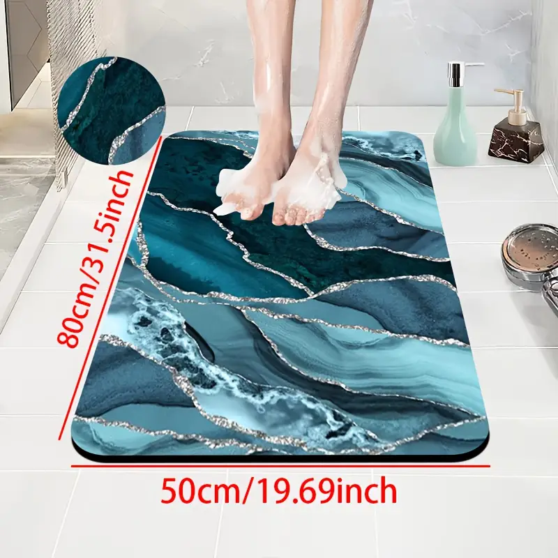 1pc diatomite bath mat with ocean blue and silvery artistic pattern print quick dry non slip absorbent floor mat soft comfortable for bathroom shower laundry room bedroom doorway rv kitchen rug bathroom rugs non slip bathtub mat bath matts for bathroom small bath mat rug bathroom doorway rug shower mat decorative floor mat geometric pattern durable rubber mat absorbent rug household rug floor rug rv owners small Product details 6